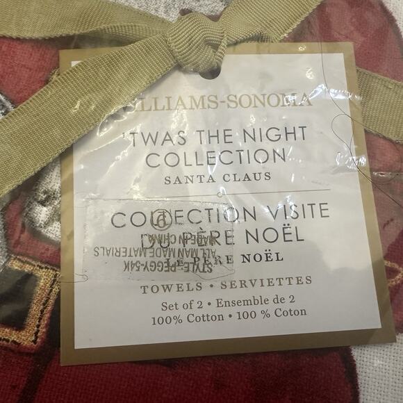 WILLIAMS SONOMA CHRISTMAS SANTA TWAS THE NIGHT TEA TOWELS SET OF 2 COTTON NWT - Picture 2 of 3